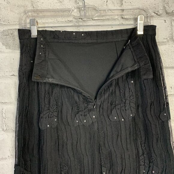 Joseph Ribkoff Vintage Union Made Floral Sheer Mesh Rhinestone Embellished Skirt - Picture 6 of 12